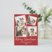 シンプルモダンクリスマスツリー家族4写真 シーズンポストカード (スタンド正面)