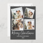 シンプルモダンクリスマスツリー家族4写真 シーズンポストカード (正面/裏面)