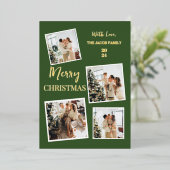 シンプルモダンクリスマスツリー家族4写真 箔シーズンカード (立ち正面)