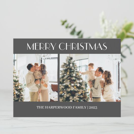 シンプルモダンクリスマス家族2枚の写真 シーズンカード (スタンド正面)