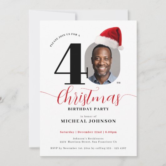 シンプルモダンクリスマス40歳のパーティー 招待状 (正面)