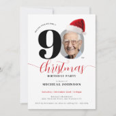 シンプルモダンクリスマス90th誕生日パーティー 招待状 (正面)