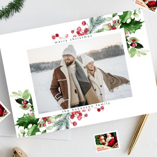 シンプルモダンクリスマス・グリーン白一枚写真 シーズンカード