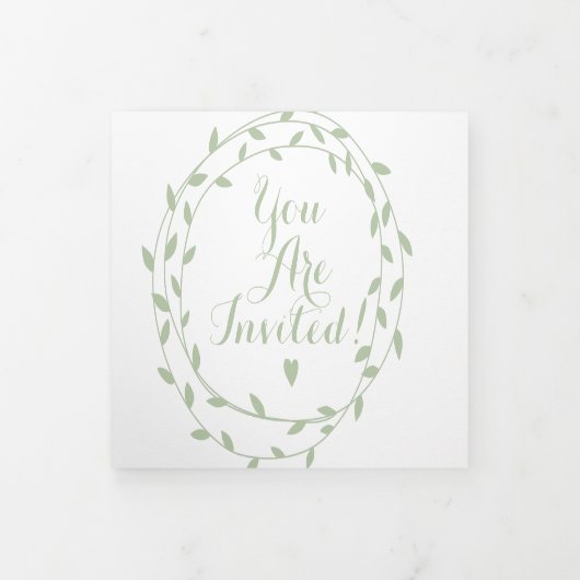 シンプルモダングリーンアッシュ結婚の3倍インビタティ 三つ折り招待状 (カバー)