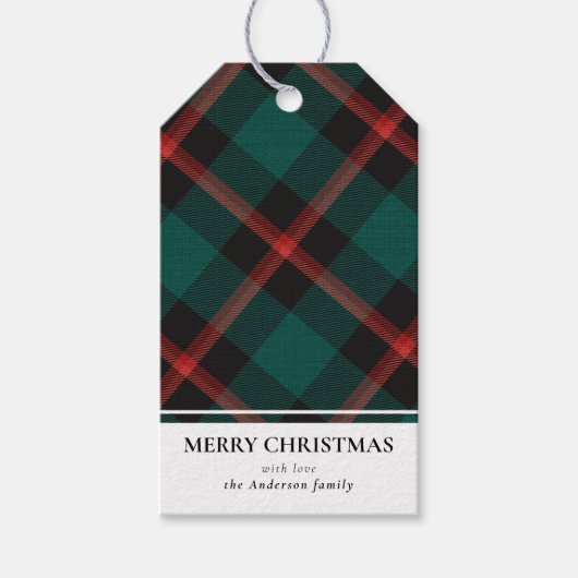 シンプルモダングリーンバッファロープレイドメリークリスマス ギフトタグ (正面)