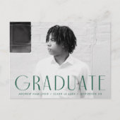 シンプルモダングリーンフォト卒業式パーティー インビテーションポストカード (正面)