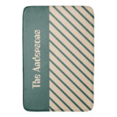 シンプルモダングリーンベージュクロスストライプズ バスマット (正面縦)