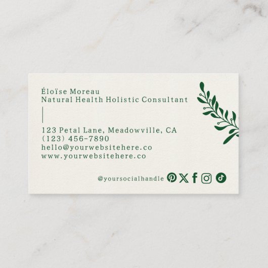 シンプルモダングリーンリーフボタニカルスパウェルネス 名刺 (裏面)