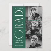 シンプルモダングリーン3フォトコラージュ卒業 案内状 (正面)