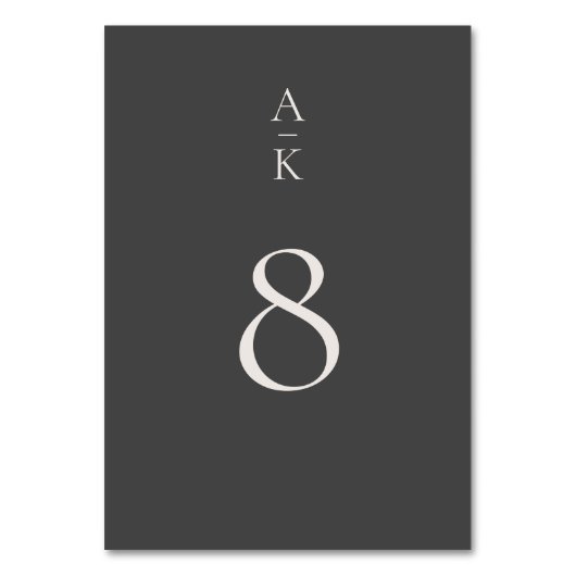 シンプルモダングレーのモノグラム結婚ミックスマッチ テーブルナンバー (正面)