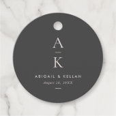 シンプルモダングレーのモノグラム結婚ミックスマッチ フェイバータグ (正面)