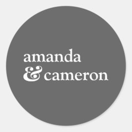 シンプルモダングレー新郎新婦の名前のロゴ ラウンドシール