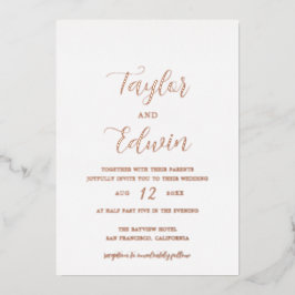 シンプルモダンコンテンポラリー結婚バラ金ゴールド 箔招待状