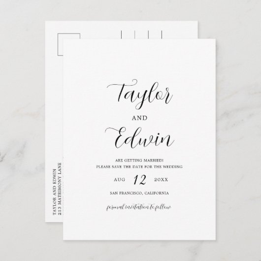 シンプルモダンコンテンポラリー結婚式 案内ポストカード (正面/裏面)
