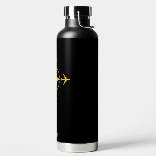 シンプルモダンコンパスと飛行機、旅行カスタム機 ウォーターボトル (左面)