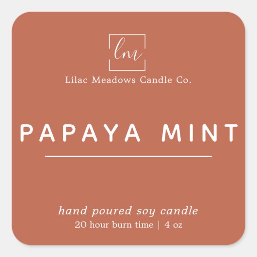 シンプルモダンコーラルクレーのロゴキャンドル スクエアシール (正面)