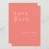 シンプルモダンコーラルピンクの結婚式 セーブザデート (正面/裏面)