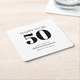 シンプルモダンサプライズ50歳の誕生日パーティー スクエアペーパーコースター