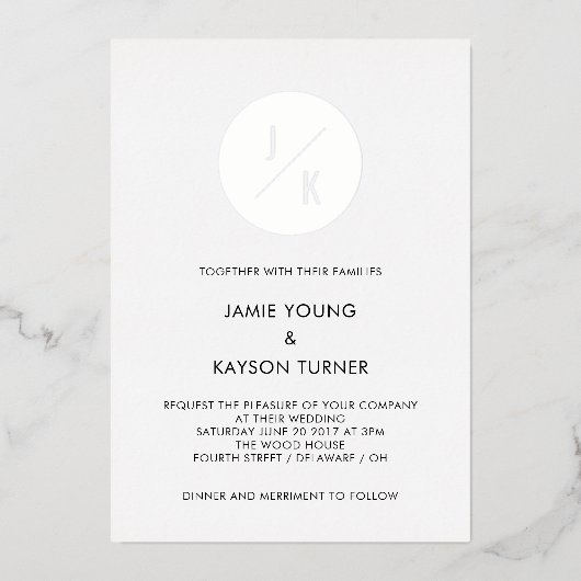 シンプルモダンサークルモノグラ結婚ム実在ズ 箔招待状 (正面)