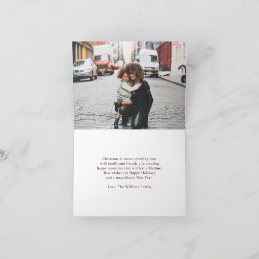 シンプルモダンシックなメリークリスマスブルゴーニュ写真 シーズンカード (内部)