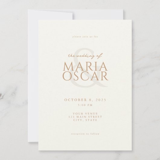 シンプルモダンシックアイボリータン結婚ズ 招待状 (正面)