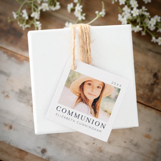 シンプルモダンシックカスタムFirst Communion Photo フェイバータグ