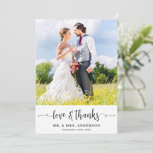 シンプルモダンシック2フォトカスタムウェディング サンキューカード (スタンド正面)