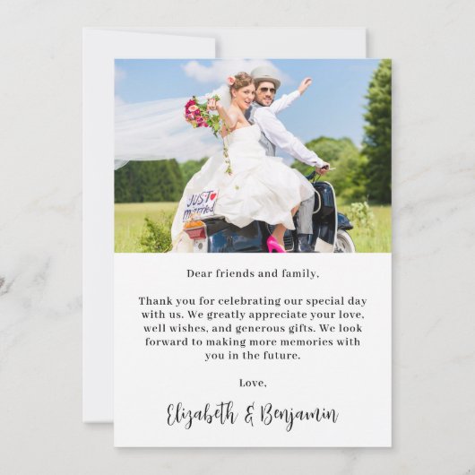 シンプルモダンシック2フォトカスタムウェディング サンキューカード (裏面)