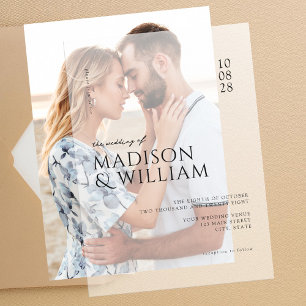 シンプルモダンシック・ブラック&ホワイト結婚ズ ベラム紙招待状