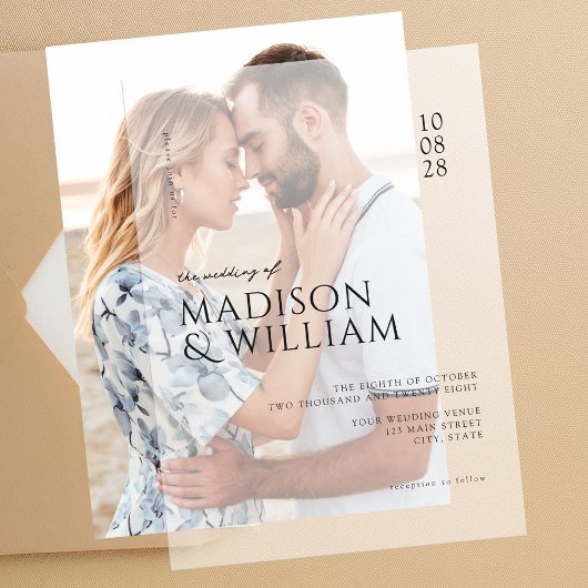 シンプルモダンシック・ブラック&ホワイト結婚ズ ベラム紙招待状