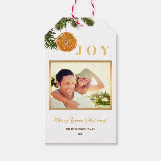 シンプルモダンシトラスメリークリスマスフォトホリデー ギフトタグ (正面)