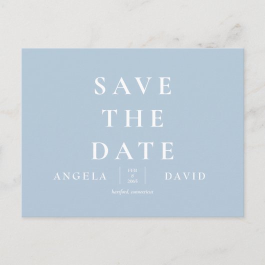 シンプルモダンスカイブルー結婚式の日付を保存 ポストカード (正面)