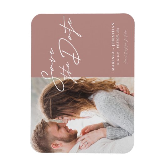 シンプルモダンスクリプトの写真を保存結婚する マグネット (縦)