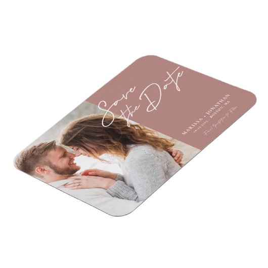 シンプルモダンスクリプトの写真を保存結婚する マグネット (左側)