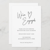 シンプルモダンスクリプトハート婚約招待状 セーブザデート (正面/裏面)