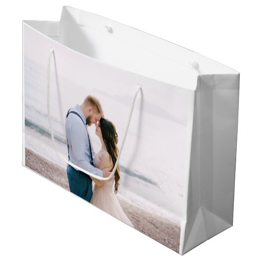 シンプルモダンスクリプトハート結婚の感謝 ラージペーパーバッグ (正面アングル)