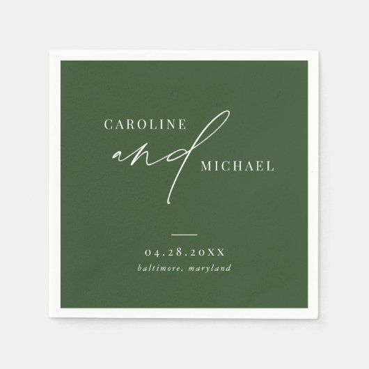 シンプルモダンスクリプト名結婚緑 スタンダードカクテルナプキン (正面)