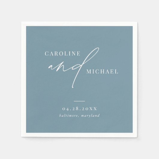 シンプルモダンスクリプト名結婚Blue スタンダードカクテルナプキン (正面)