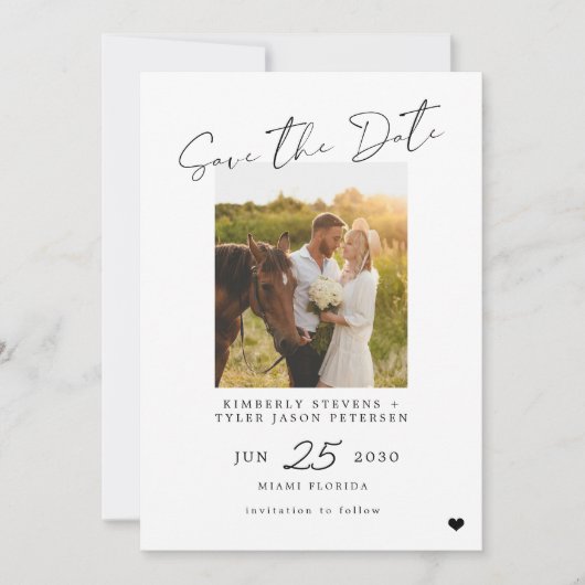 シンプルモダンスクリプト結婚写真 セーブザデート (正面)