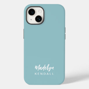 シンプルモダンスタイリッシュスクリプト名ティール(緑がかった色)青 Case-Mate iPhone 14ケース