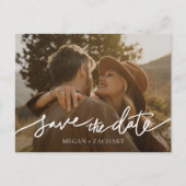 シンプルモダンスタイリッシュホワイトスクリプト日付の保存 インビテーションポストカード (正面)