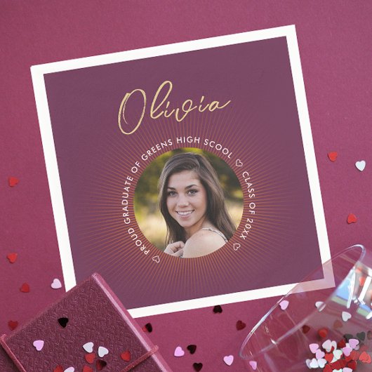 シンプルモダンスタイリッシュBurgundy卒業写真 スタンダードカクテルナプキン