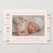 シンプルモダンストライプ男の赤ちゃん誕生発表 招待状 (正面)