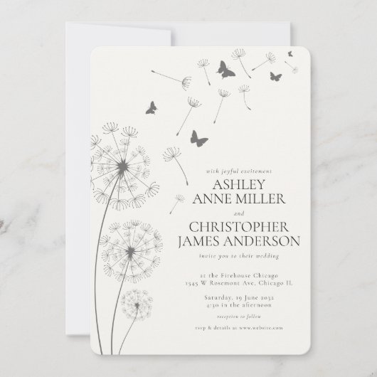 シンプルモダンスモークブラックダンデリオ結婚ズ 招待状 (正面)