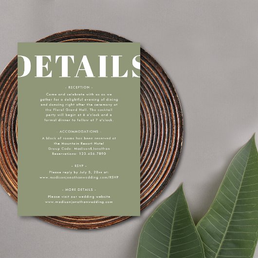 シンプルモダンセージグリはっきりしたン結婚ズ詳細 エンクロージャーカード