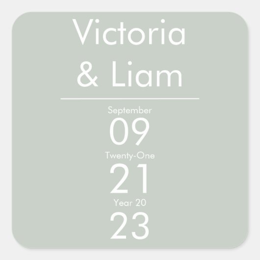 シンプルモダンセージグリーン結婚式招待状 スクエアシール (正面)