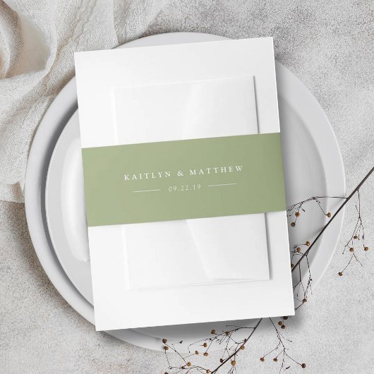 シンプルモダンセージ結婚グリーン 招待状ベリーバンド