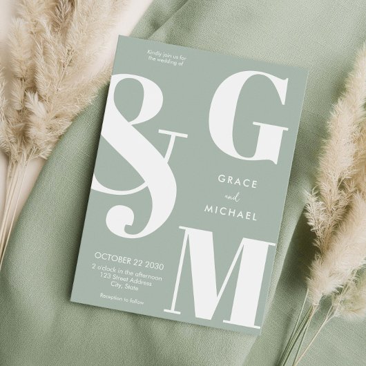 シンプルモダンセージ結婚グリーン 招待状