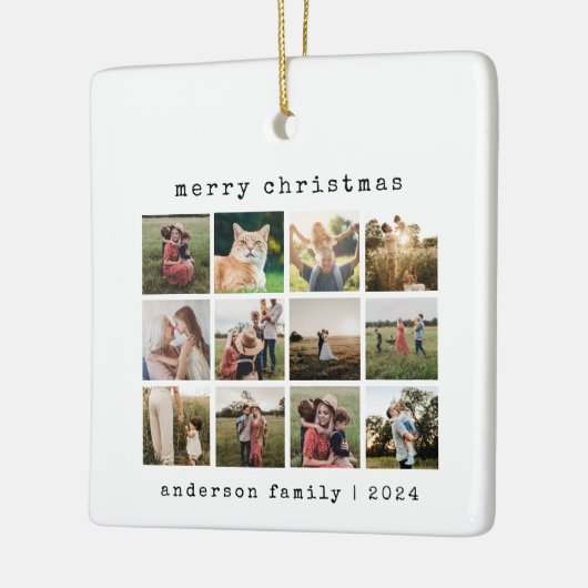 シンプルモダンタイプライター家族フォトコラージュ セラミックオーナメント (左)