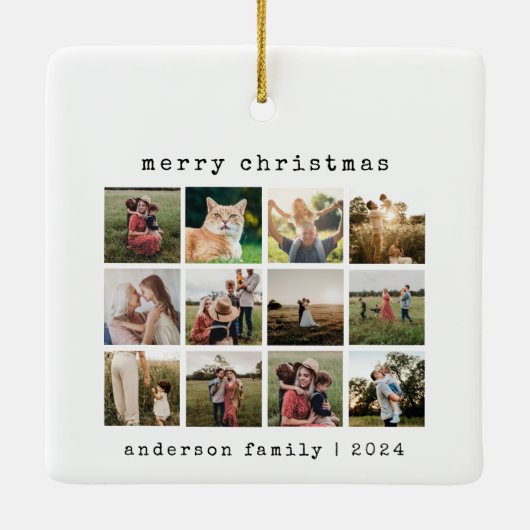 シンプルモダンタイプライター家族フォトコラージュ セラミックオーナメント (裏面)